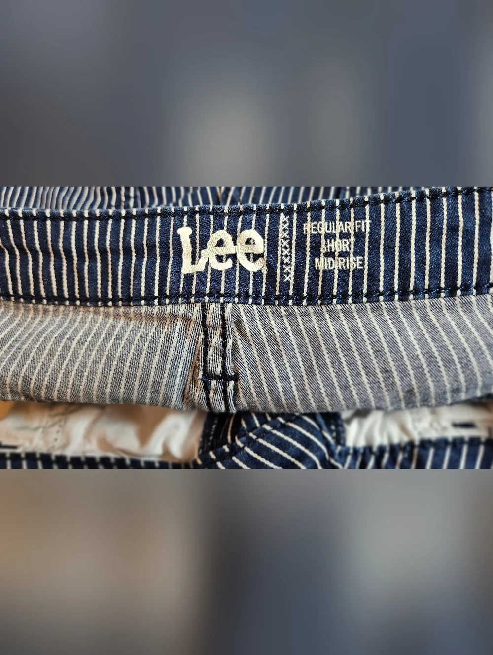 Lee Womens Blue And White Striped 5 Pocket Buttoned Denim Jean Shorts Size 12 - Picture 7 of 11